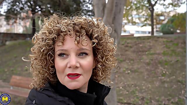 Curly mature mom and thin stepdaughter filmed in generous duo