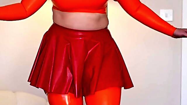Latex slut solo anal masturbation