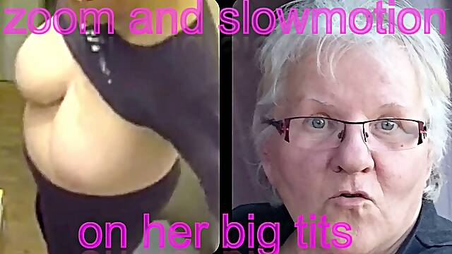 Four eyed granny with fine boobies has no idea shes been filmed
