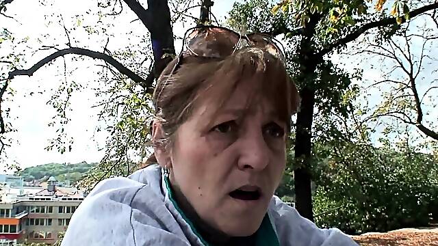 Young stranger fucks her hairy old pussy