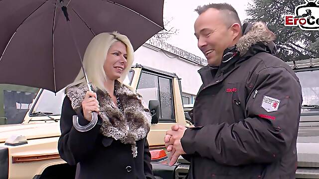 German blonde milf persuaded to have sex on the street