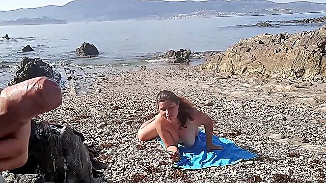 Exhibitionist Flashes his Jock for a Nudist mother Id like to fuck. This babe Sucked on the Beach