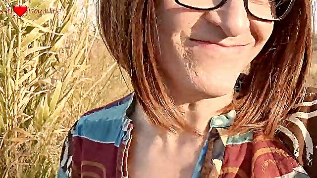 With high-heeled shoes in the countryside