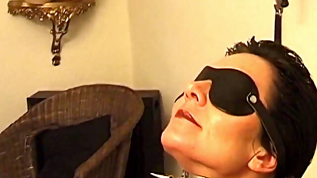 Blindfolded Mature MILF Endures Clamps in Strict Bondage