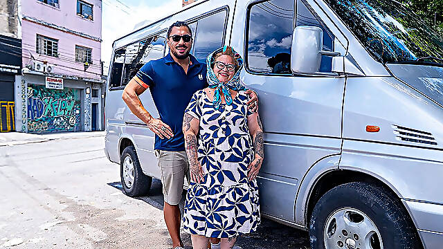 Fat Tattooed Mature Ass Fucked in Driving Van