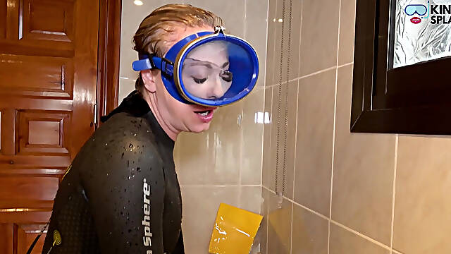 Flooded Mask Dishwashing in Wetsuit & Heels - Wet Mess Fun