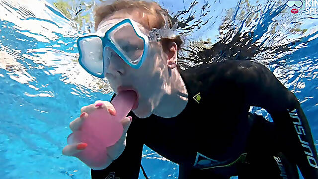 Wetsuit Underwater Dildo Blowjob - Neoprene Masked Suck Slut